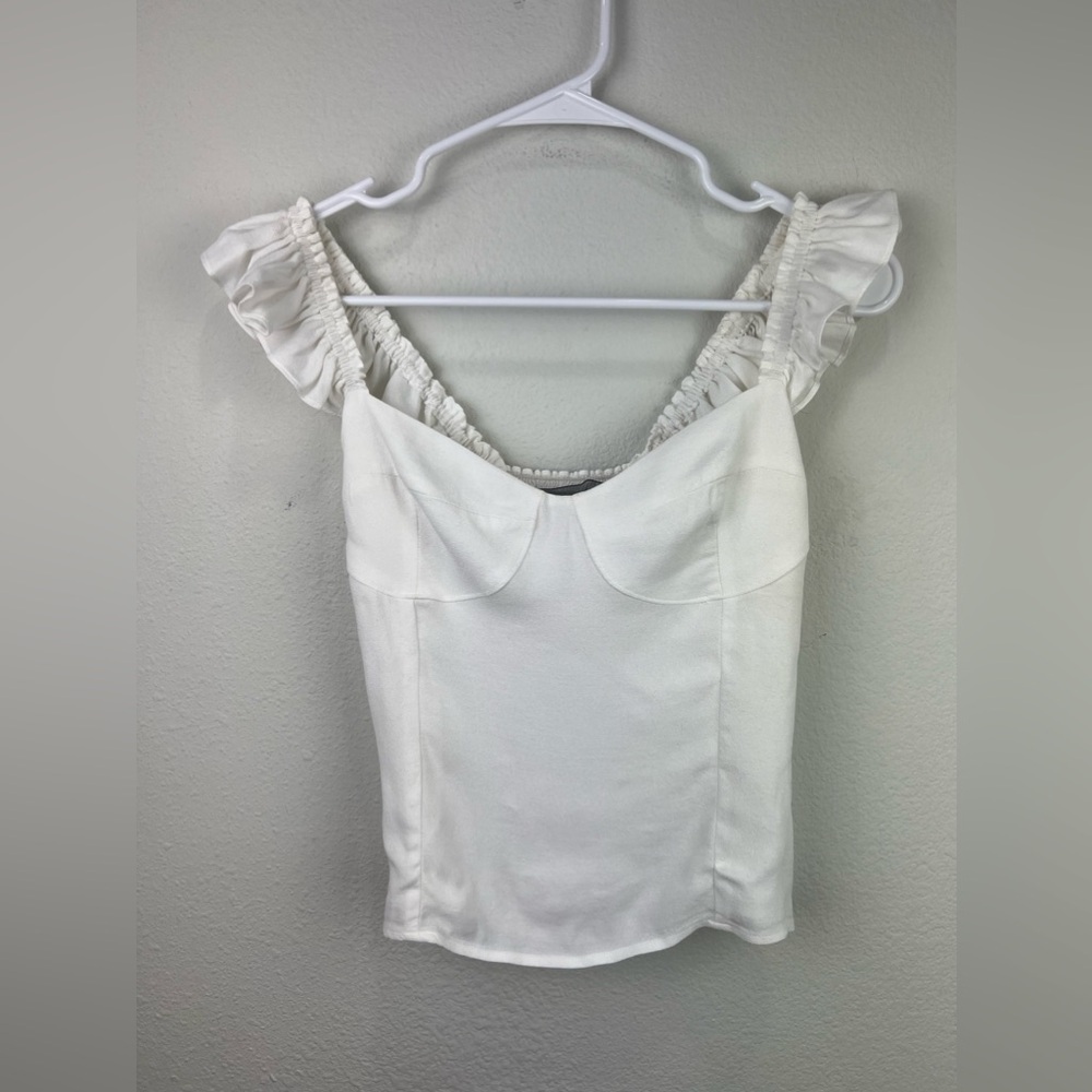 REFORMATION Square Neckline Ruffle Sleeves Sleeveless White Crop Top Size 8